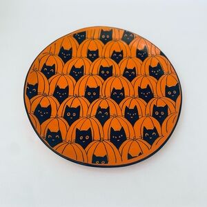 Hidden Cat Handmade Ceramic Plate By Eli & Ana Black Cats And Pumpkins 11” 2024